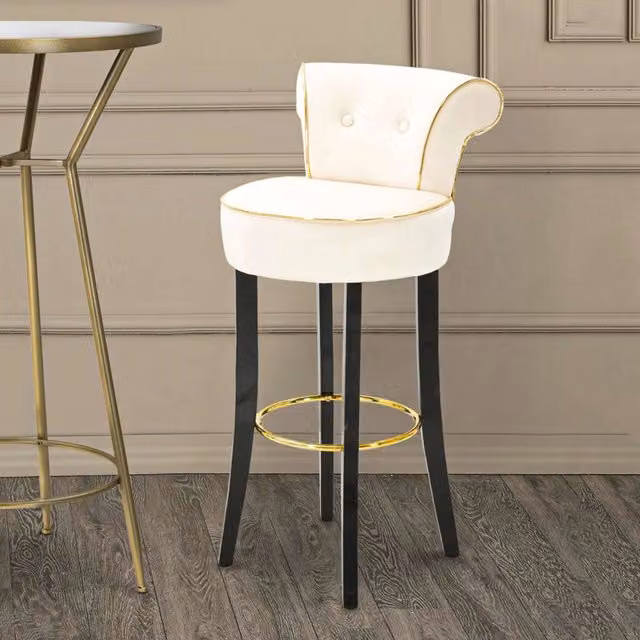 Tupiza, Sgabello Rivestimento in Velluto, 46x48x96h cm Bianco Crema