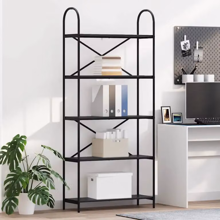 Libreria moderna vidaXL a 5 livelli in metallo e MDF nero L 80 cm x P 30 cm x H 183 cm