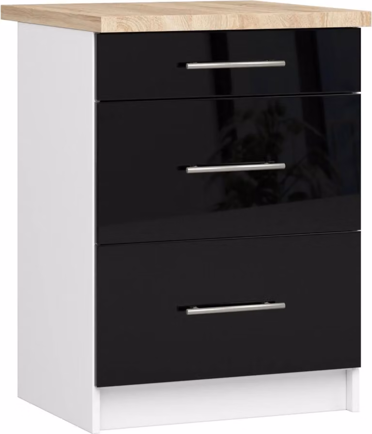Akord Mobile Da Cucina Oliwia 3 Cassetti Bianco-Nero Lucido 60X46X85 Cm