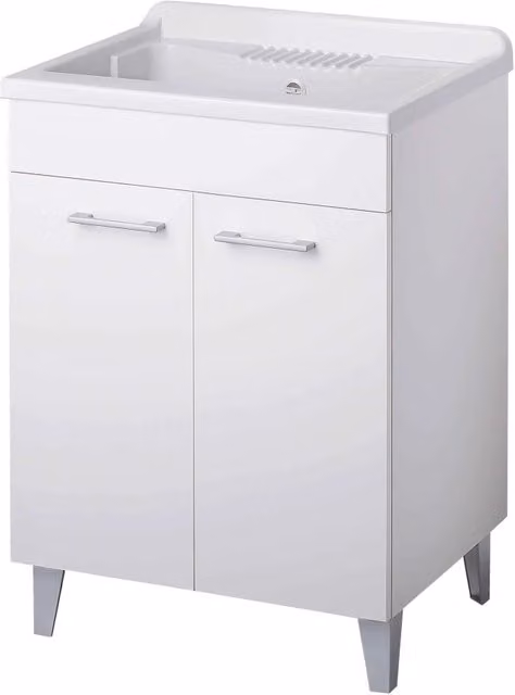 Mobile LAVATOIO in LEGNO a 2 ante - 60x45 (H.85) c/vasca e asse in PP - CR - COL: BIANCO