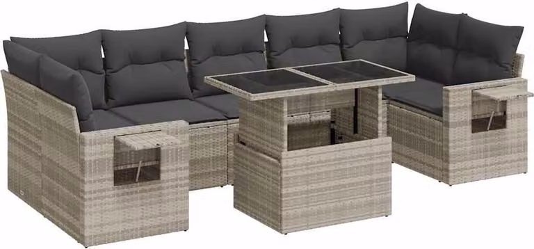 Set Divano da Giardino 8pz con Cuscini Grigio Chiaro Polyrattan