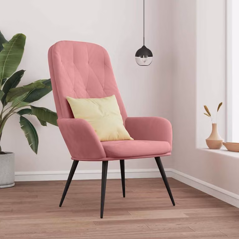 Sedia Relax vidaXL in Velluto Rosa con Braccioli