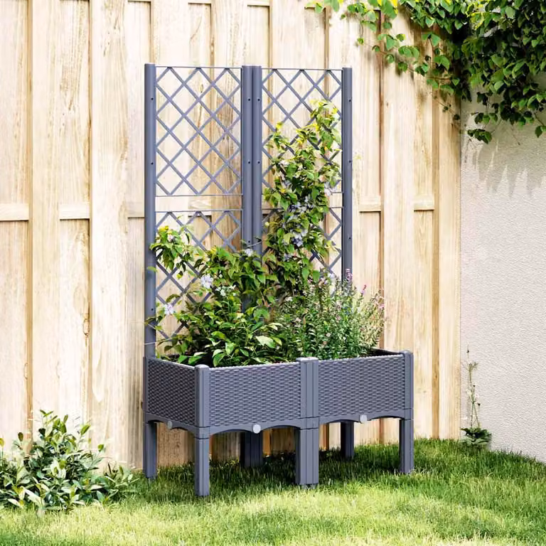 Fioriera da giardino con traliccio vidaXL in plastica, Grigio Blu, L 80 cm x P 40 cm x H 142 cm
