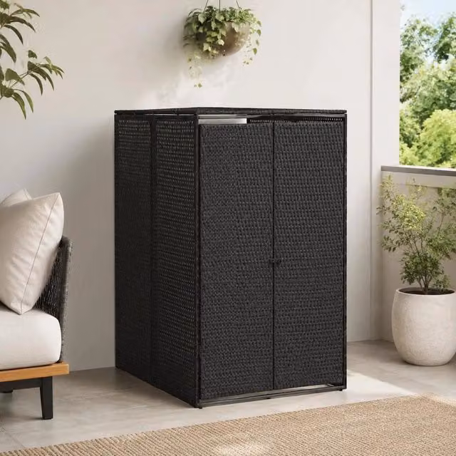 Bin Storage Unit For 1 Bin, Black, 70x80x117 Cm, Poly Rattan