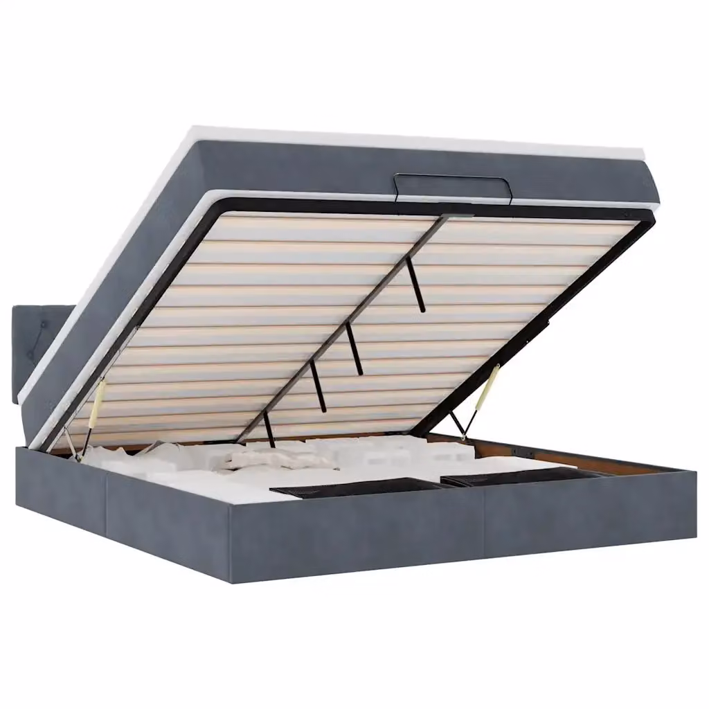 Letto con contenitore a sollevamento e materasso in velluto vidaXL, colore grigio e bianco, L: 180 cm, P: 203 cm, H: 88 cm – 2