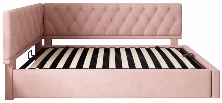 Divano letto - Panchina imbottita - Divano letto - Arredo relax - Letto imbottito - Contenitore idraulico rosa - 90x200 cm