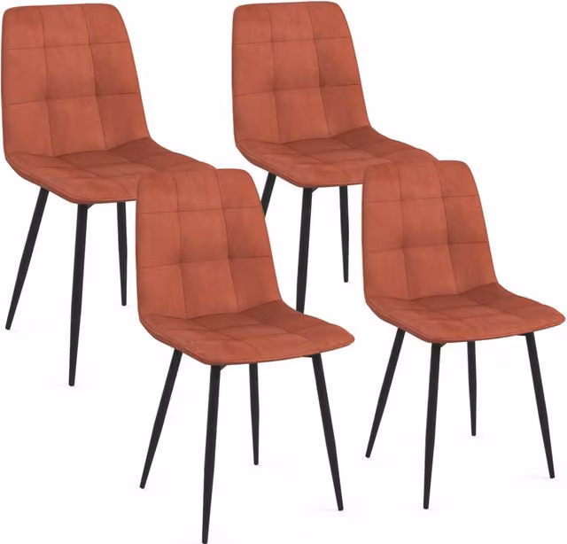 Set di 4 sedie da pranzo MILA IDMarket in velluto color arancione con struttura in metallo – 1