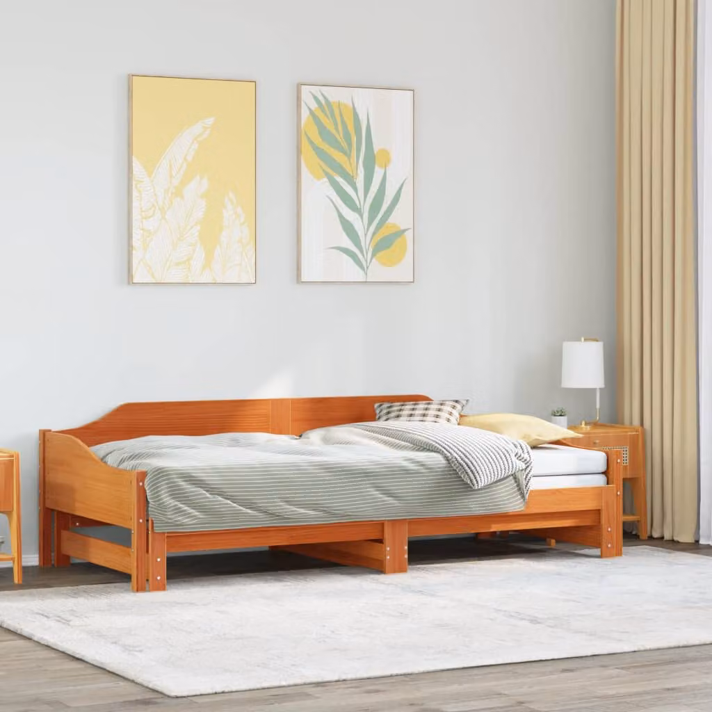 vidaXL Divano Letto con Rotelle in Legno di Pino Marrone Cera L: 190 cm, P: 90 cm – 1