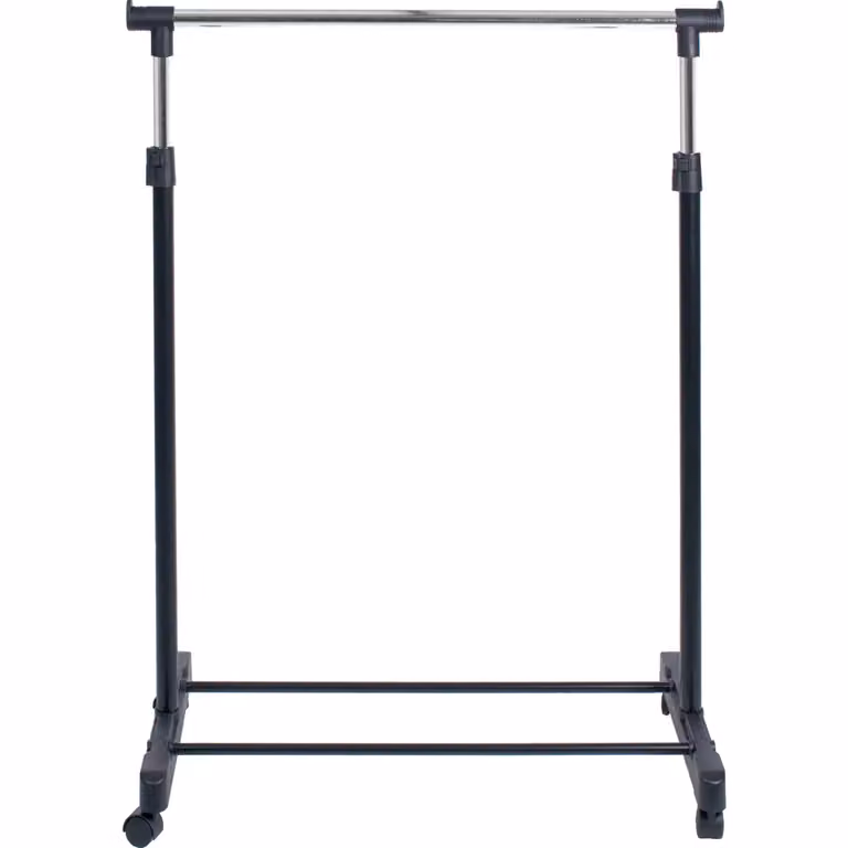Vestiamo Casa Appendiabiti Estensibile con Ruote in Metallo Nero, Altezza regolabile da 98 a 175 cm