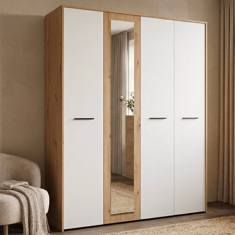 Dmora Guardaroba Grande Monvalle 158x204h cm Bianco Opaco, Appendiabiti 5 Ripiani