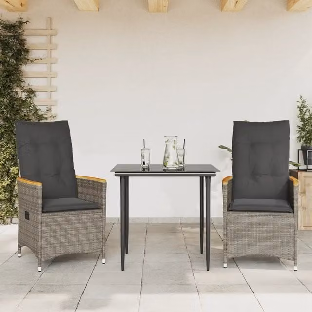 Sedie da Giardino Reclinabili 2 pz | Sedie da Esterno e Cuscini Grigio Polyrattan
