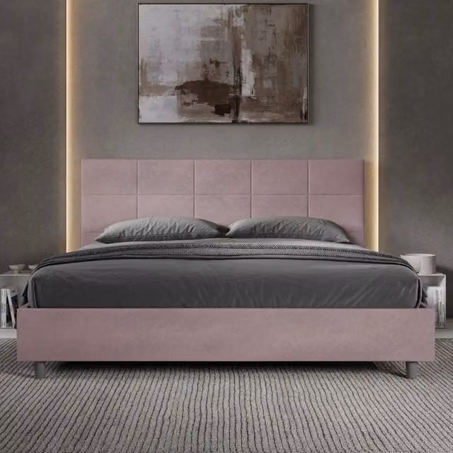 Letto matrimoniale king size Mika ityhome con rete imbottita in microfibra, colore glicine, L/P: 190 x 190 cm