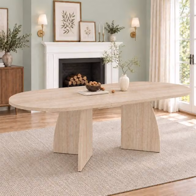 Tavolo da pranzo allungabile effetto travertino 150-200 x 90 cm in MDF per 6-8 persone
