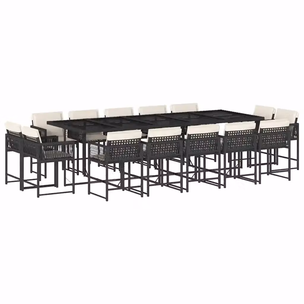 Set da pranzo da giardino vidaXL in polyrattan nero con cuscini bianchi e tavolo in vetro – 2