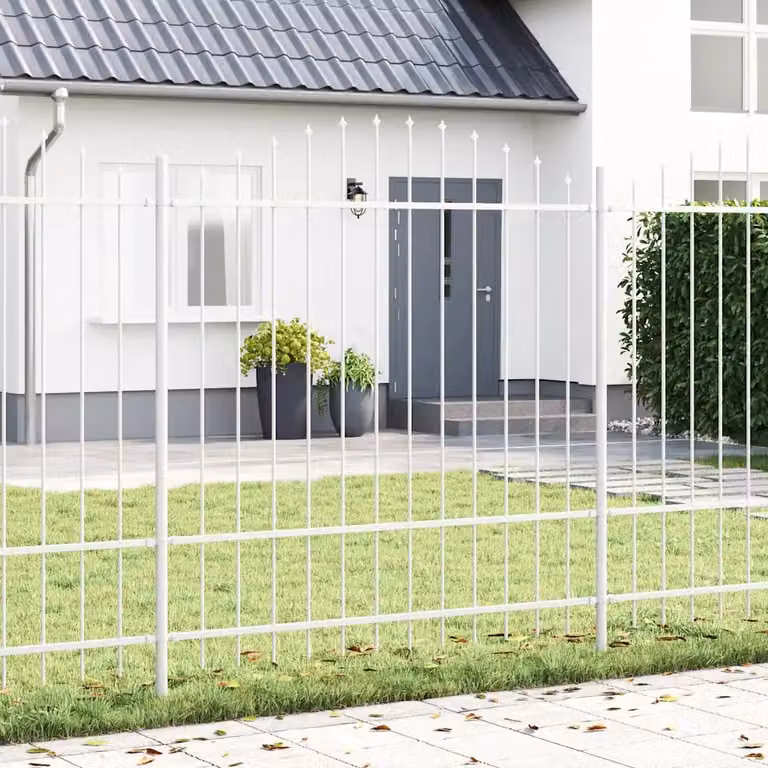 Set di 7 recinzioni per giardino vidaXL WOERDEN in acciaio verniciato a polvere, Bianco, L: 170 cm, H: 215 cm