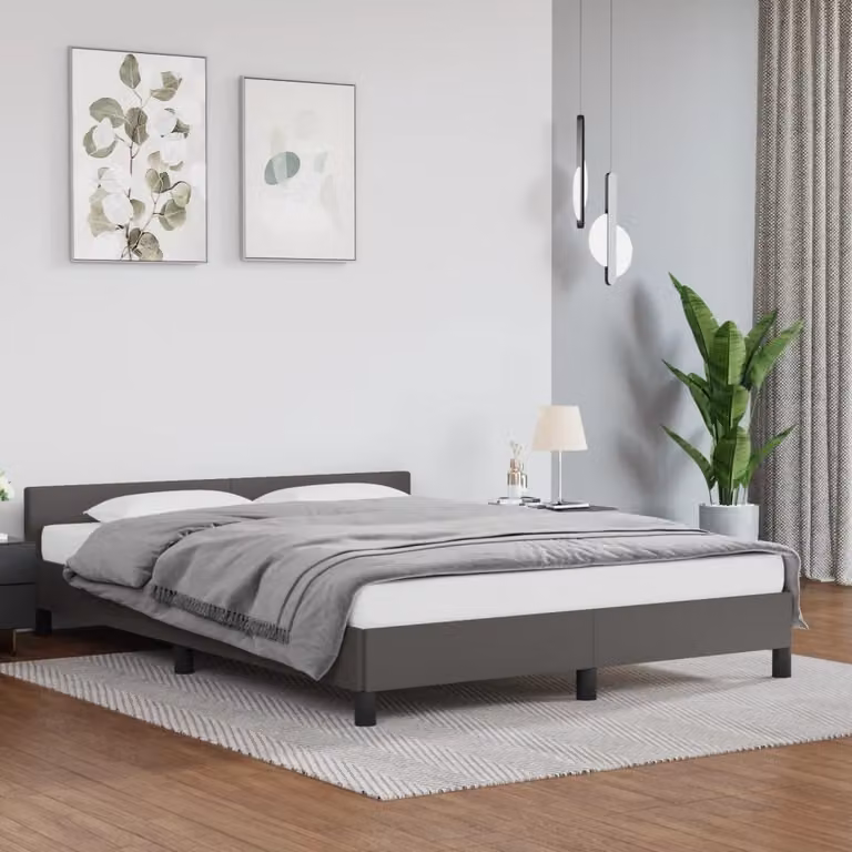 The Living Store Giroletto con testiera grigio 140x190 cm in ecopelle