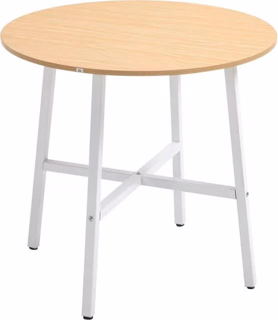 Tavolo da pranzo rotondo 80x76 cm in metallo e legno naturale per 4 persone, design moderno per cucina e sala da pranzo