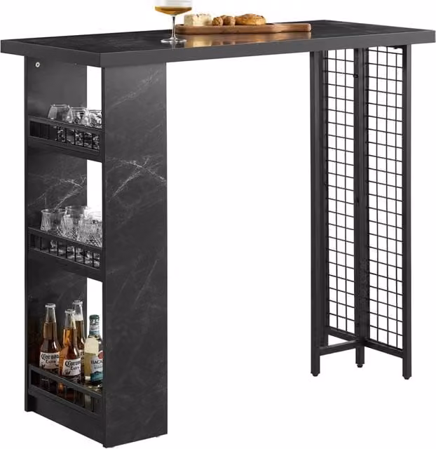 Tavolo alto SoBuy nero per cucina, bar o balcone, modello rettangolare con altezza regolabile, L 120 cm x P 50 cm x H 105 cm