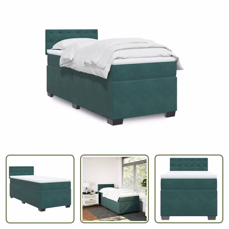 The Living Store Letto a molle con materasso verde scuro 80x200 cm in velluto