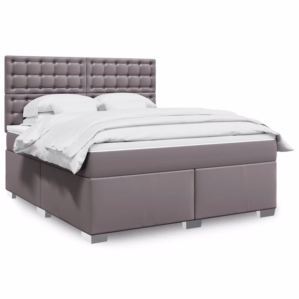 vidaXL Giroletto a Molle con Materasso Ibrido in Similpelle Grigia e Bianca, L/P: 180 x 200 cm