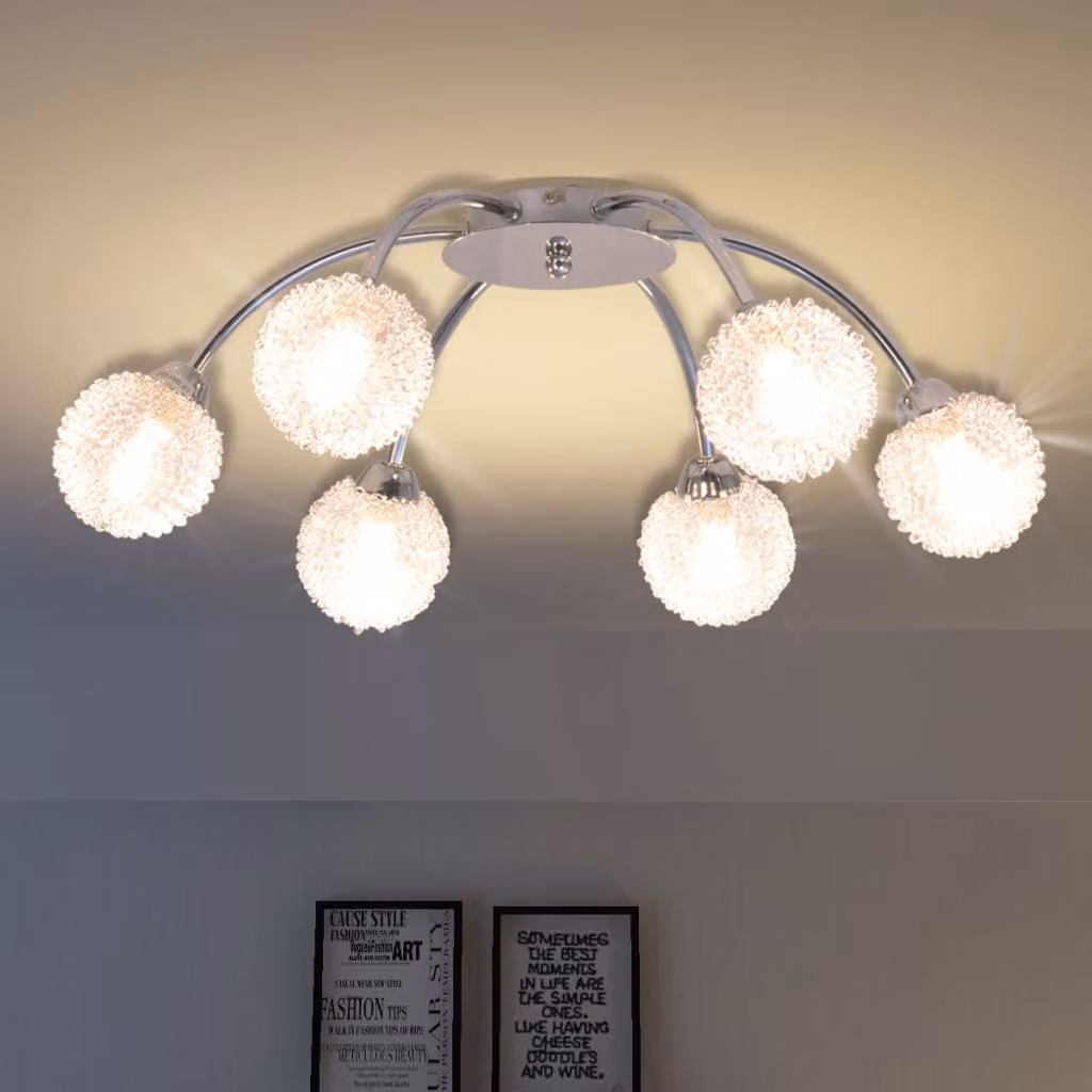 vidaXL Lampadario da Soffitto Moderno in Metallo e Vetro Bianco e Cromo con 6 Lampadine LED G9 incluse
