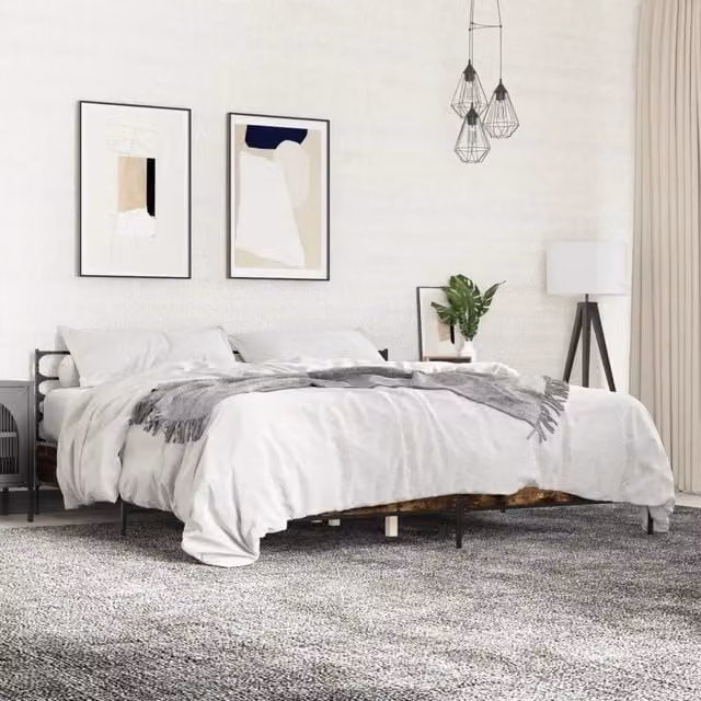 Letto Giroletto vidaXL in Rovere Fumo e Metallo, L: 180 cm, P: 200 cm
