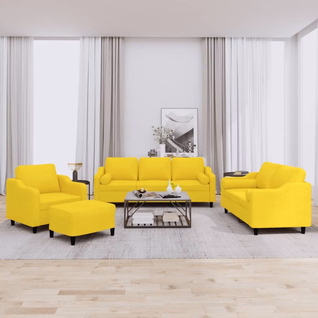 Maison Exclusive - Set divano 4 pezzi con cuscini in tessuto giallo chiaro