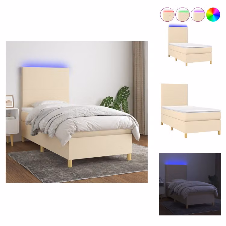 vidaXL Letto a molle insacchettate con materasso e tessuto LED crema 90x190 cm - Letti e strutture letto