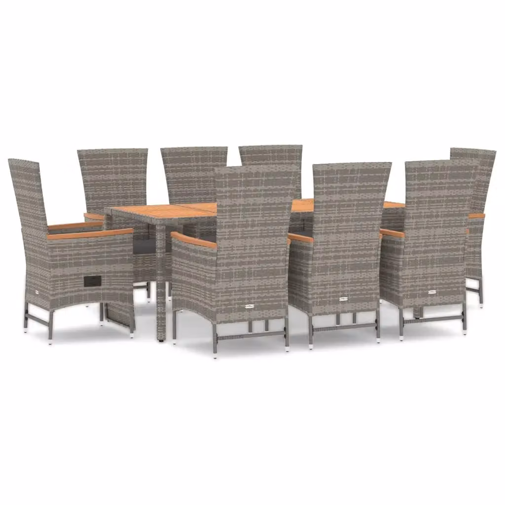 Set da pranzo da giardino vidaXL in polyrattan e legno di acacia con cuscini grigio 9 pezzi – 2
