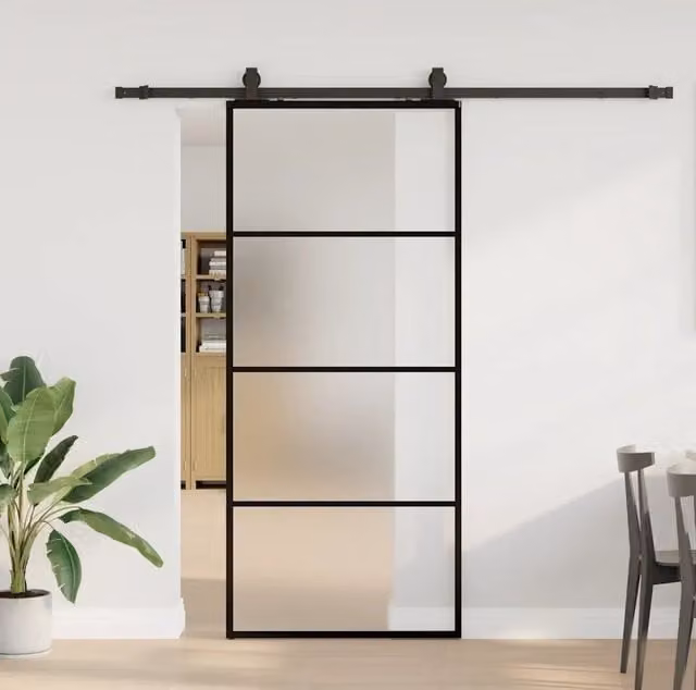 Porta Scorrevole Moderna VIDAXL in Vetro Trasparente con Telaio in Alluminio e Ferramenta Nera L: 90 cm, H: 205 cm – 1