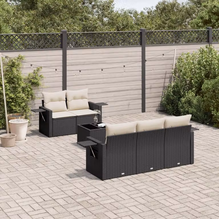 vidaXL Set Divano da Giardino 6 pz in Polyrattan con Cuscini e Tavolino Nero