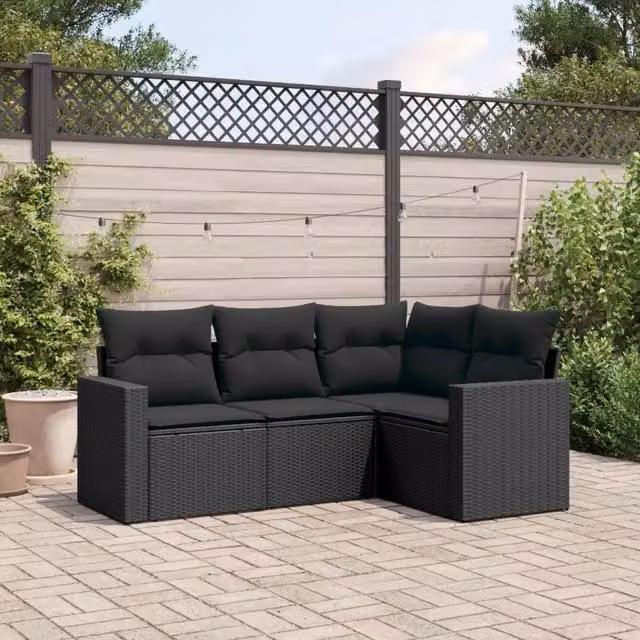 Set Divani da Giardino 4 pz con Cuscini Nero in Polyrattan 3218895