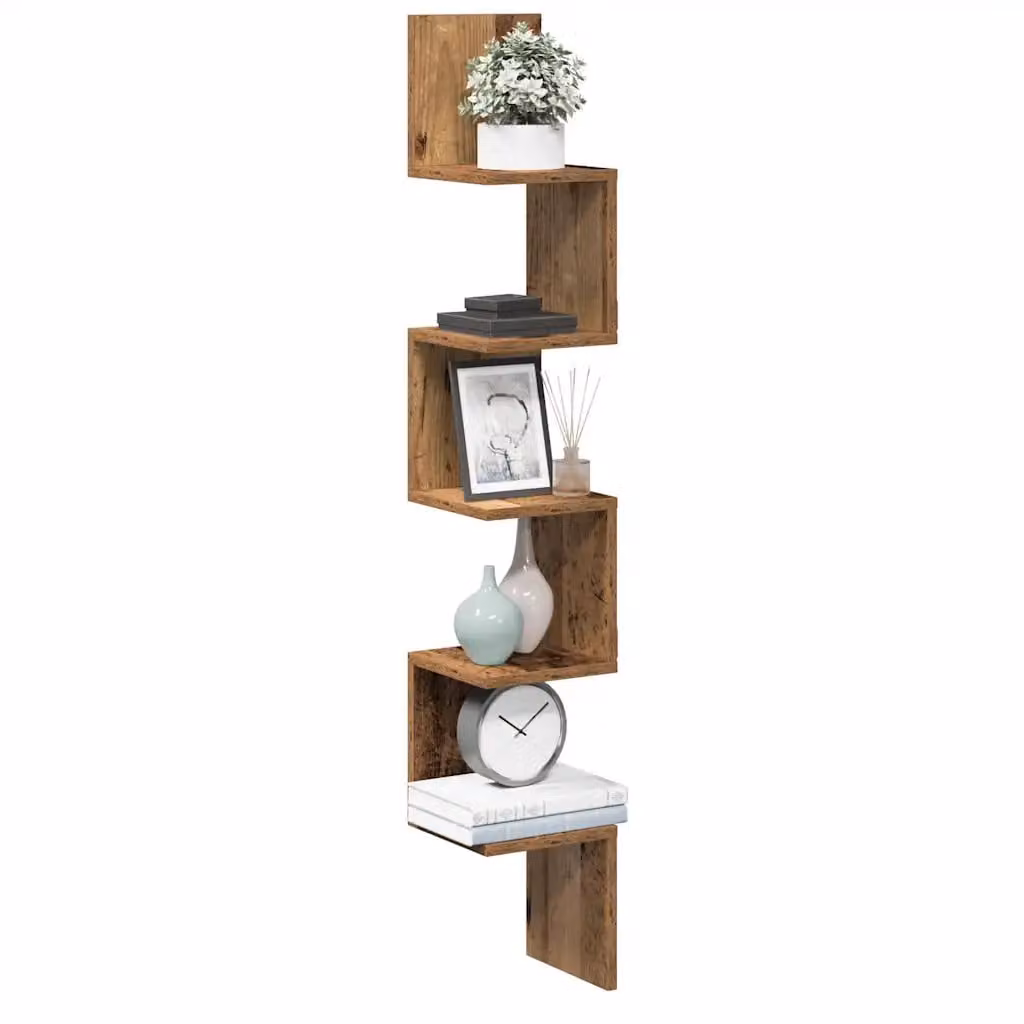 Mensola Angolare vidaXL in Legno Antico Marrone, Design Minimalista da Parete, L/P/H: 20 x 20 x 127,5 cm