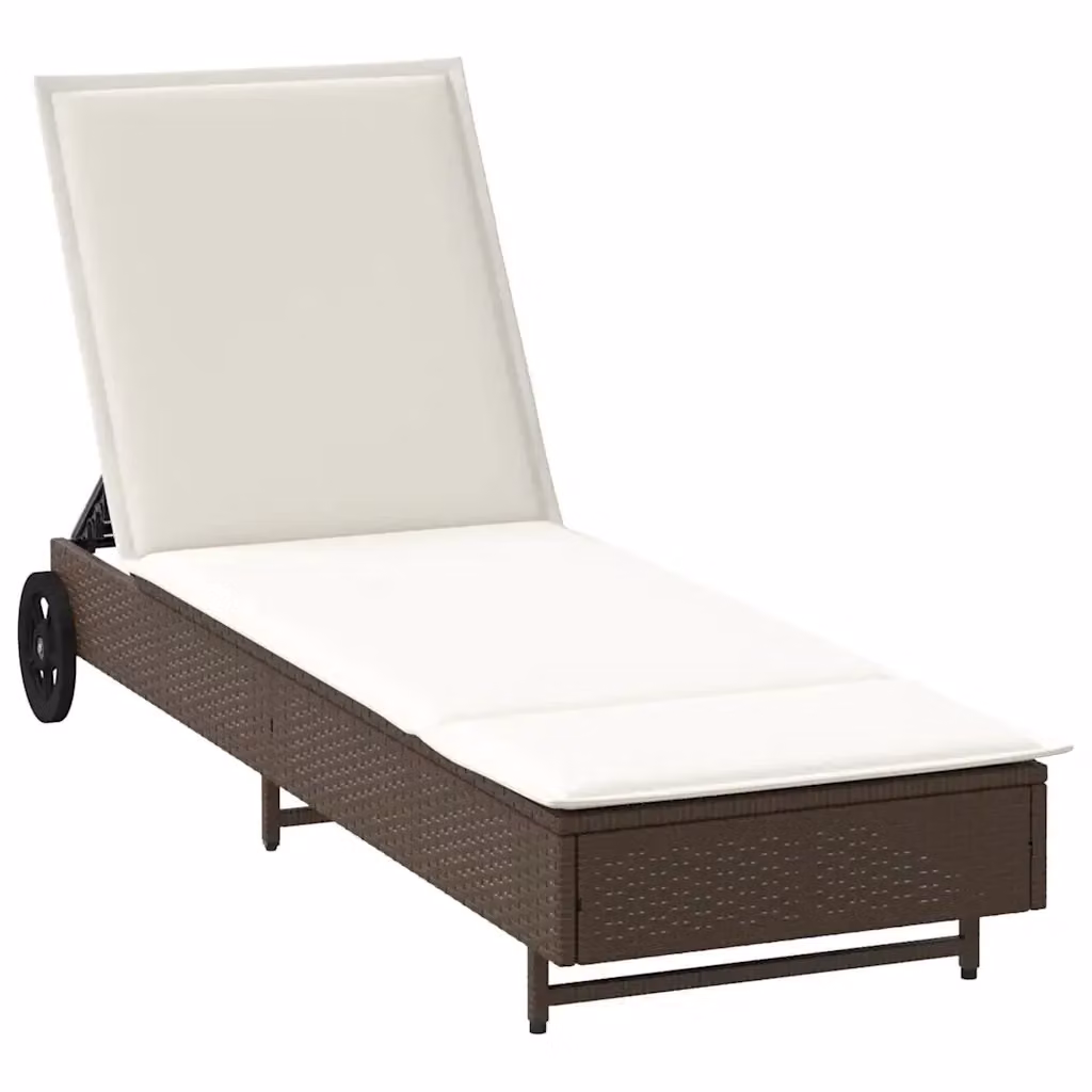 Lettino prendisole vidaXL in polyrattan marrone con ruote, cuscino in tessuto resistente ai raggi UV e poggiatesta regolabile – 2