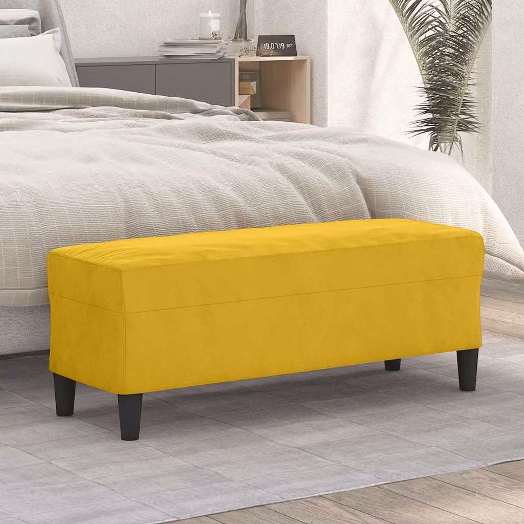 Panca vidaXL in velluto giallo con struttura in legno L: 100 cm, P: 35 cm, H: 41 cm