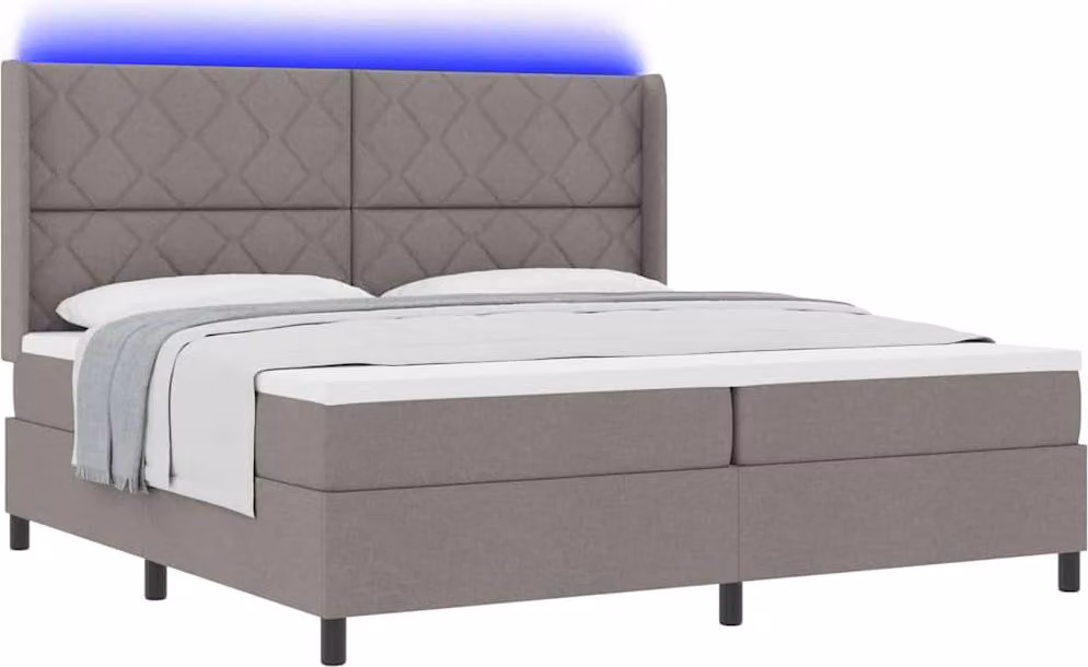 Letto boxspring LED con materasso Taupe 200 x 200 cm Tessuto
