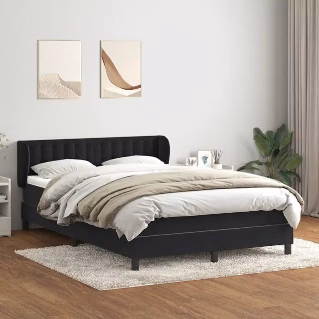 Letto con Giroletto a Molle e Materasso Ibrido vidaXL in Velluto Nero e Bianco L: 163 cm, P: 213 cm, H: 88 cm – 1