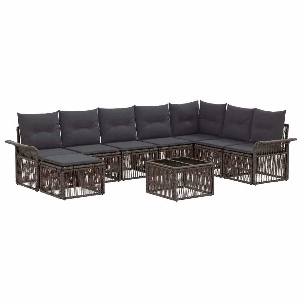 Set Divano da Giardino a Forma di U vidaXL in Polyrattan Grigio con Tavolino e Ottoman, 9 Pezzi – 2