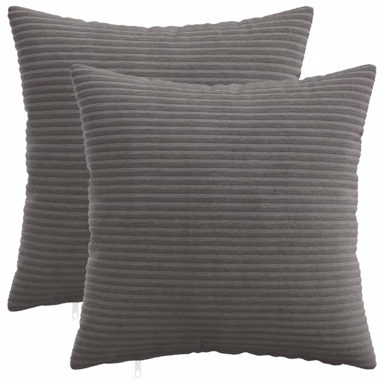 Set di 2 federe vidaXL HEERLEN in velluto a coste grigio scuro, L 35 cm x P 35 cm