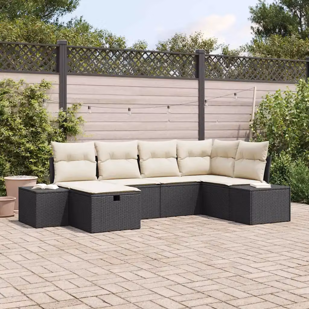 Set Divano da Giardino vidaXL 6 Pezzi a Forma di L con Cuscini Nero – 1