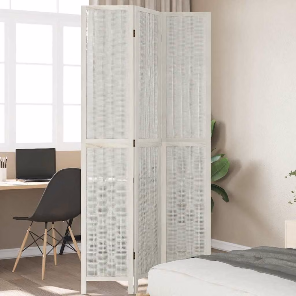 Divisorio Ambienti vidaXL in Legno di Paulownia e Rattan Bianco, 3 Pannelli, H 220 cm x L 105 cm