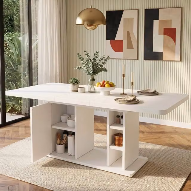 Tavolo da pranzo - estraibile 140/180x80 cm - con vano - per 6-8 persone - stile scandinavo - bianco