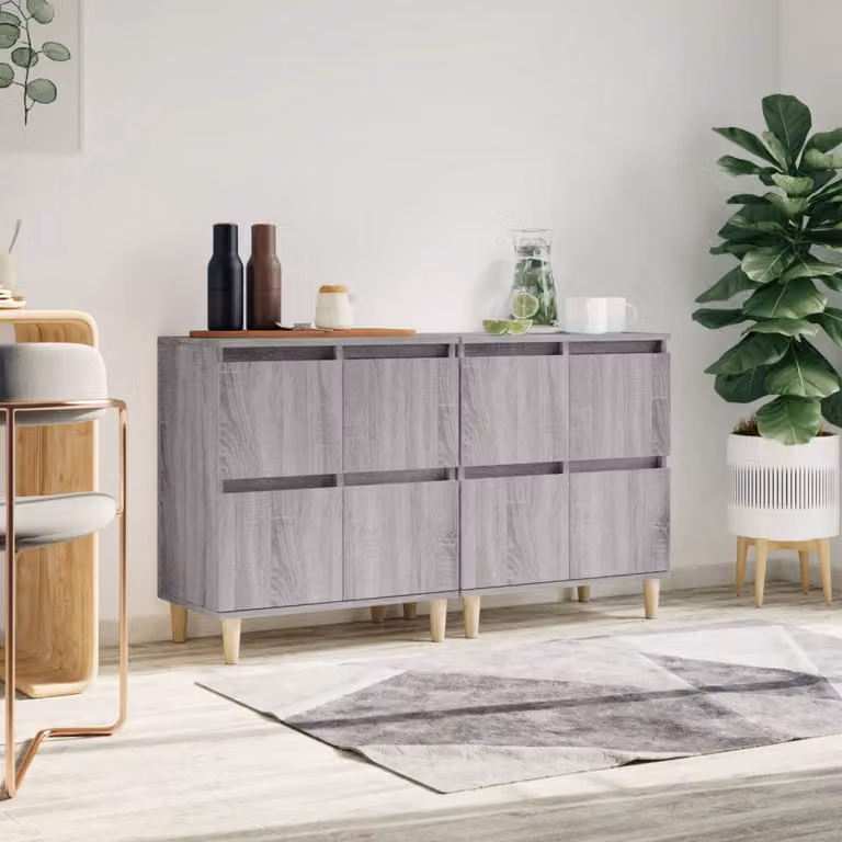 Set di 2 credenze vidaXL in legno multistrato e MDF, colore grigio, L 60 cm x P 35 cm x H 70 cm