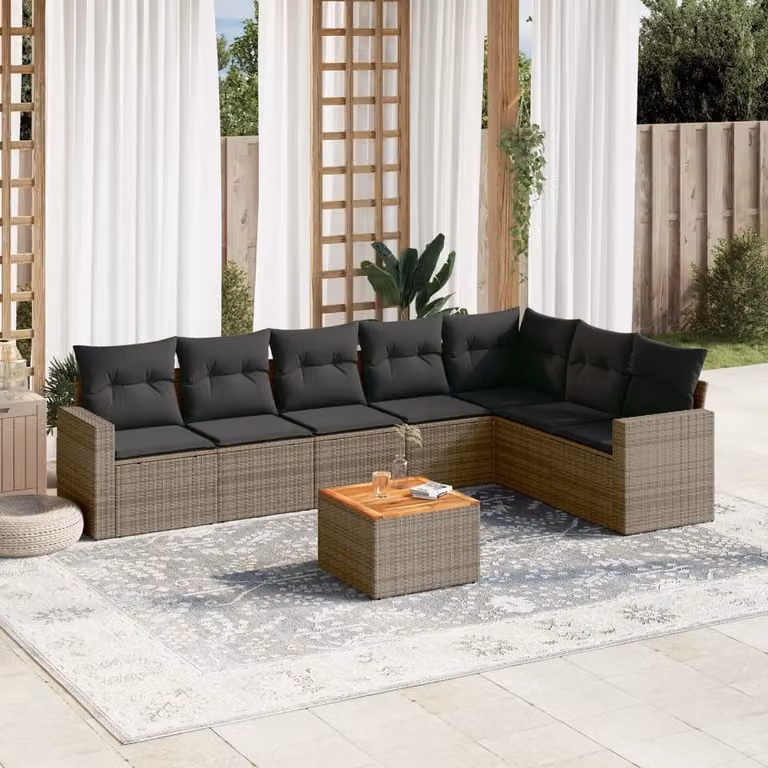vidaXL Set Divano da Giardino 8 pz in Polyrattan Grigio con Cuscini e Tavolino