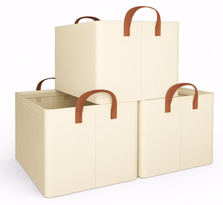 Scatole portaoggetti in tessuto, pieghevoli, set da 3, dimensioni 41 x 32 x 23 cm, con maniglie per il trasporto