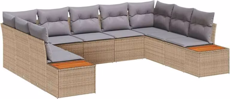 Set Divano da Giardino con cuscino 9 pcs Beige Poly Rattan
