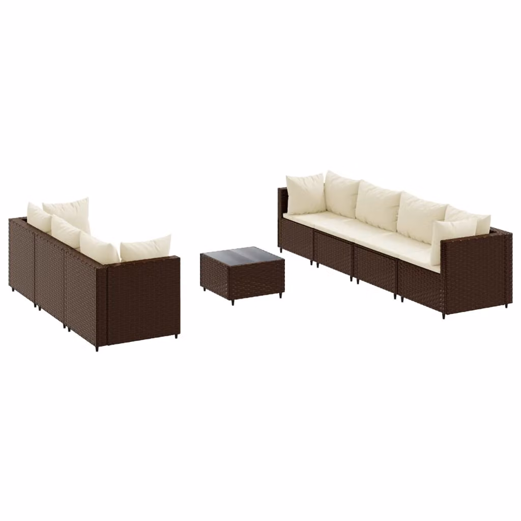 Set Divani da Giardino 8 pz con Cuscini in Polyrattan Marrone