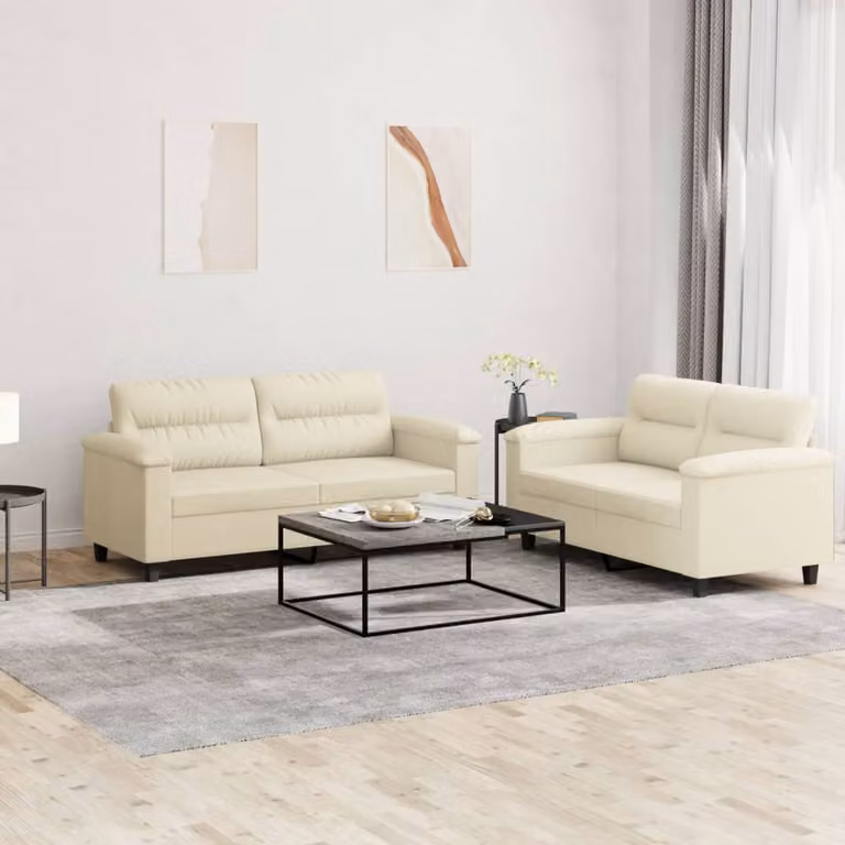 Set di 2 divani vidaXL in similpelle beige con cuscini per soggiorno in stile moderno