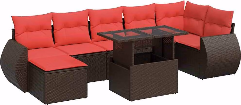 Set Divani Giardino 8 pz con Cuscini Marrone Polyrattan Acacia