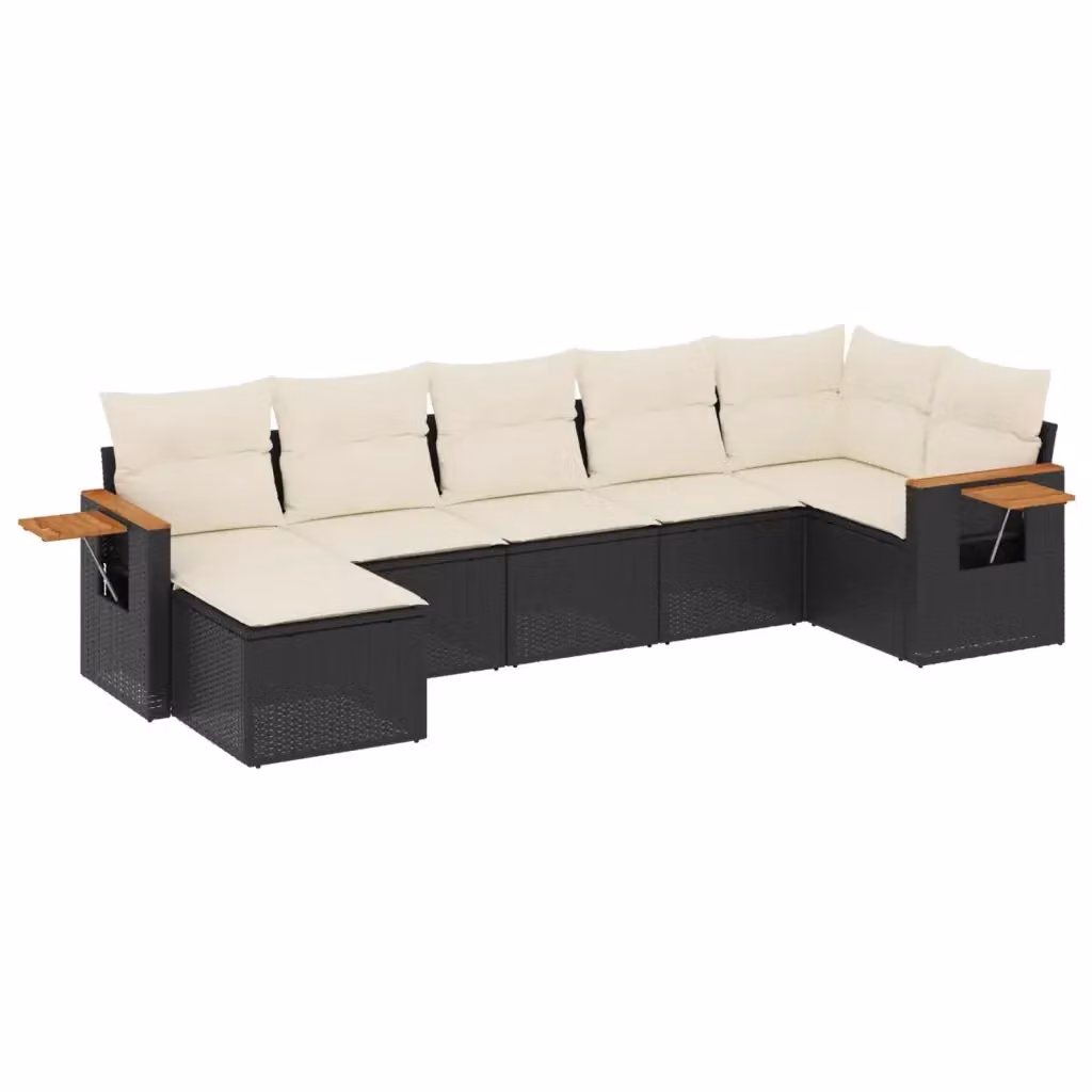 vidaXL Set Divani da Giardino a L con Cuscini 7pz in Polyrattan Nero e Bianco – 2
